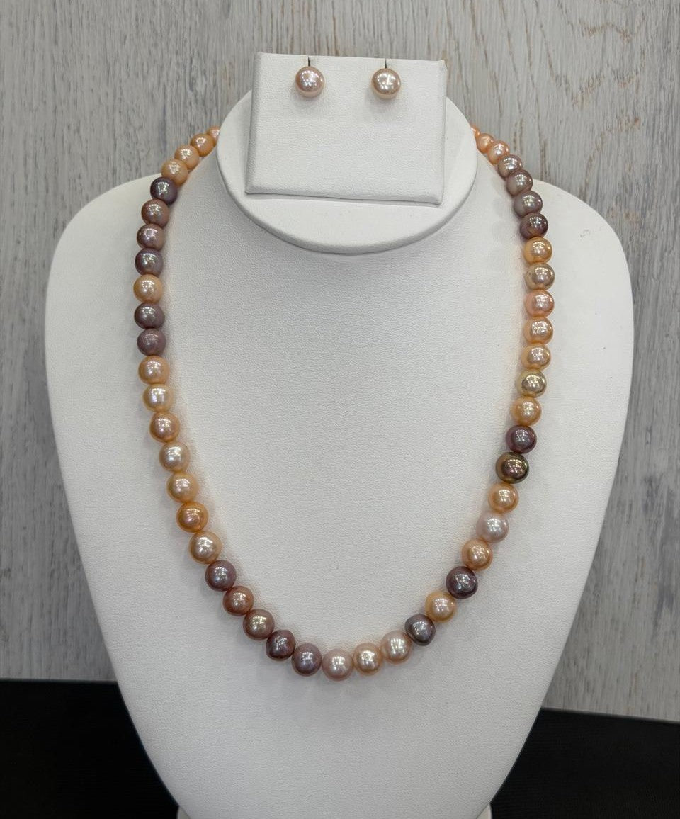 Real Natural Fresh Water 6 to 9 MM Graduation Round Pearls Mala Set With Certificate(Single String)(D.No NPS424)