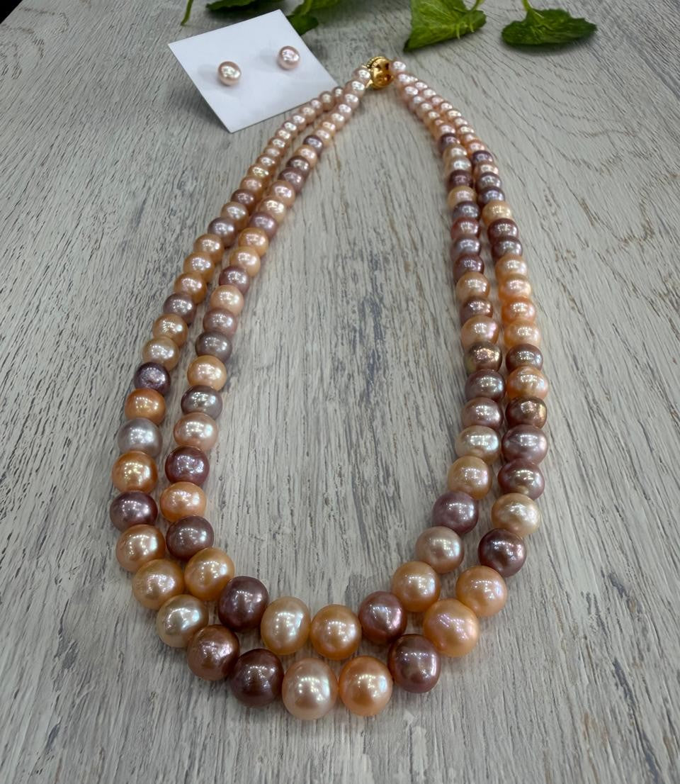 Real Natural Fresh Water 6 to 9 MM Graduation Round Pearls Mala Set With Certificate(Double String)(D.No NPS425)