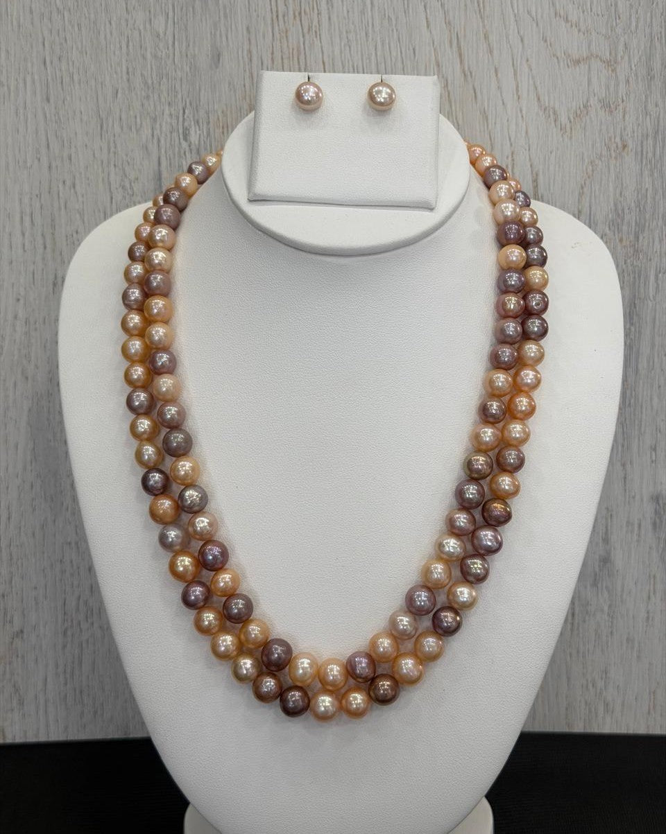Real Natural Fresh Water 6 to 9 MM Graduation Round Pearls Mala Set With Certificate(Double String)(D.No NPS425)