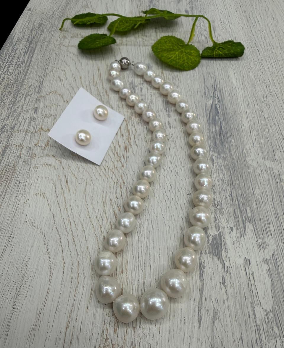 Real Natural Fresh Water 10 to 13 MM Graduation Pearls Mala Set With Certificate(Single String)(D.No NPS426)
