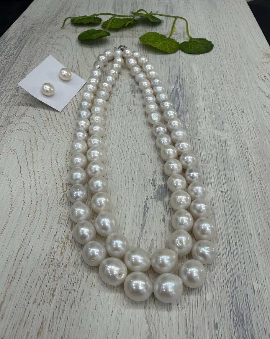 Real Natural Fresh Water 10 to 13 MM Graduation Pearls Mala Set With Certificate(Double String)(D.No NPS427)
