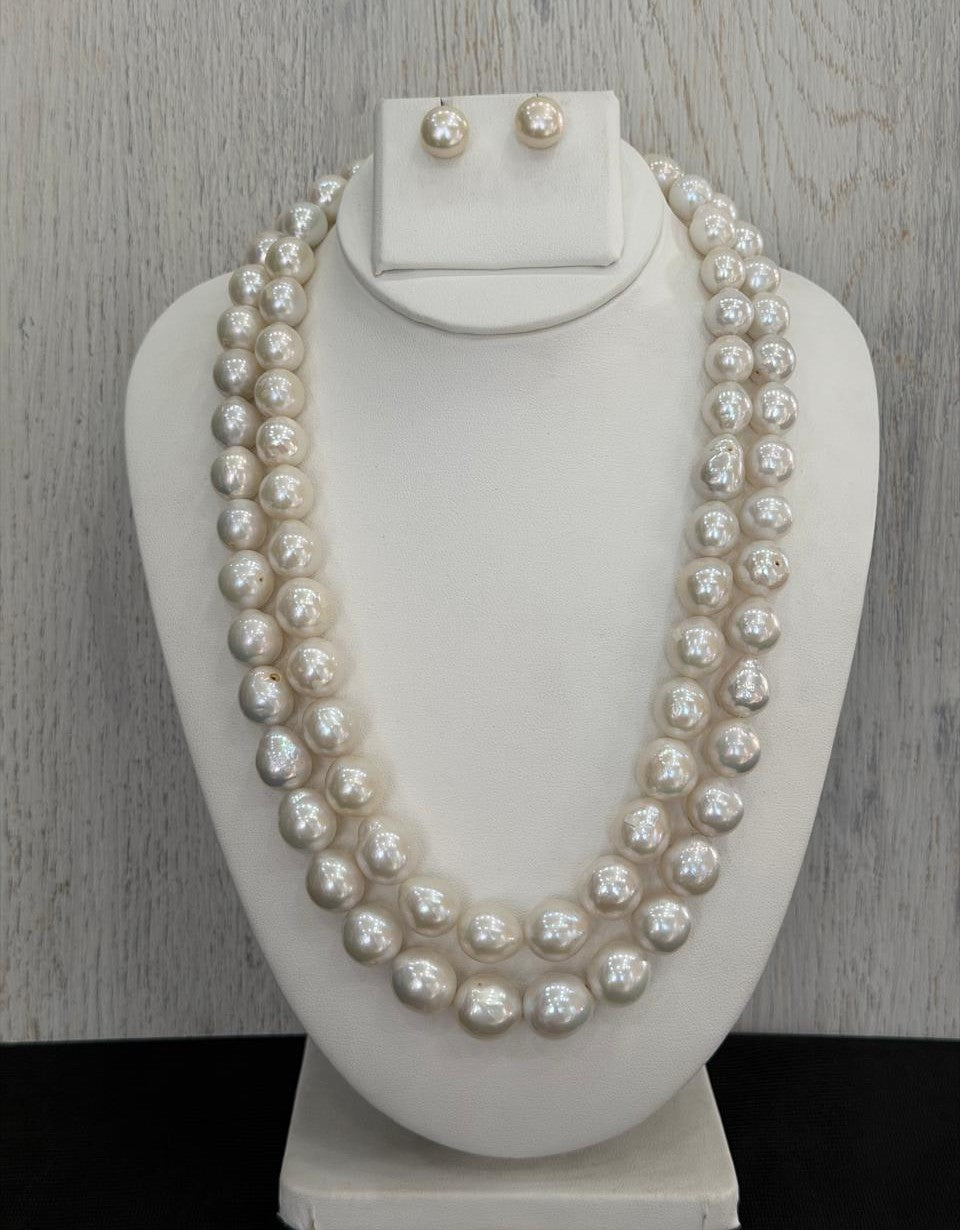 Real Natural Fresh Water 10 to 13 MM Graduation Pearls Mala Set With Certificate(Double String)(D.No NPS427)