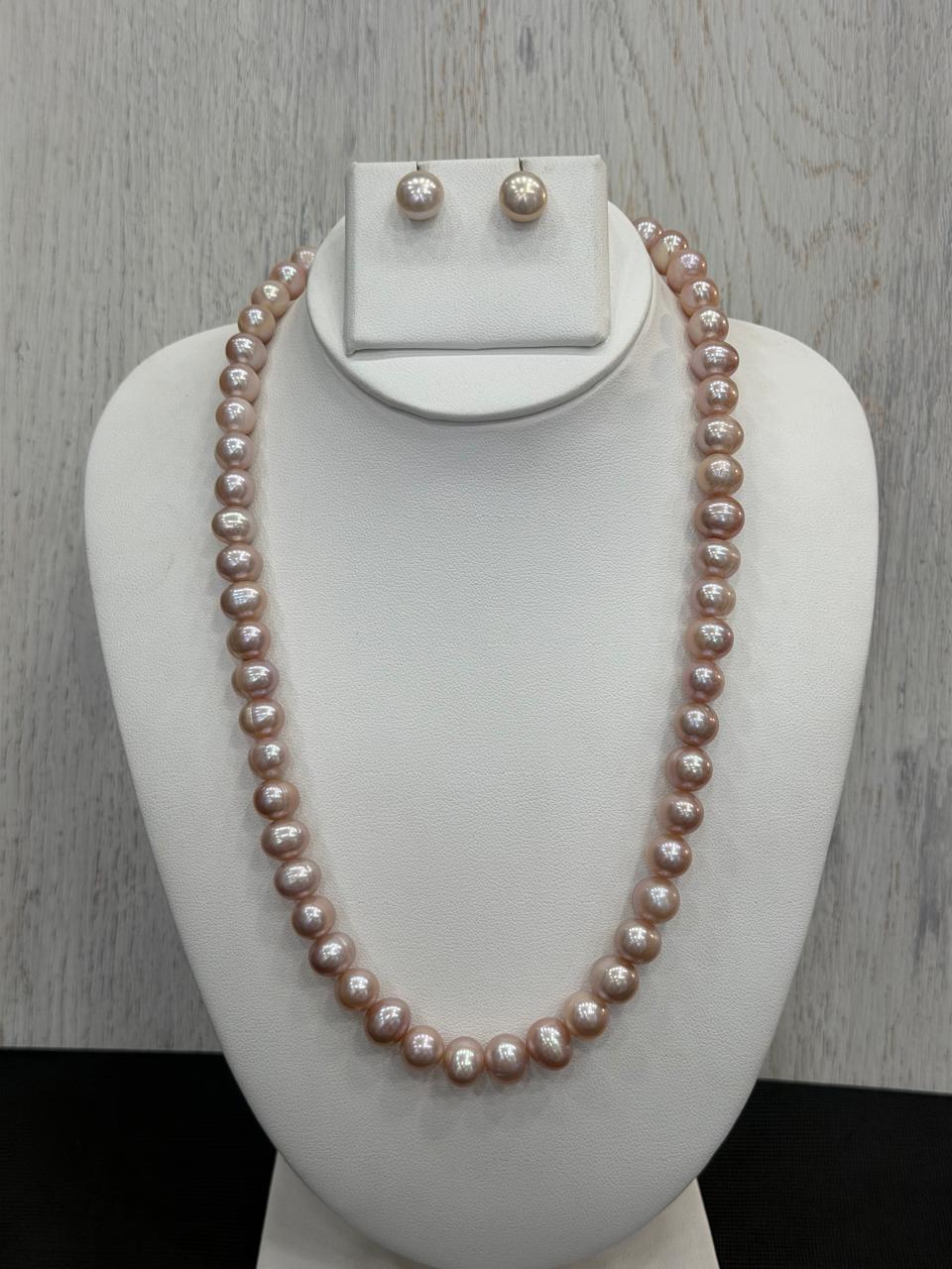 Real Natural Fresh Water 9 to 10 MM Pearls Mala Set With Certificate(Single String)(D.No NPS428)