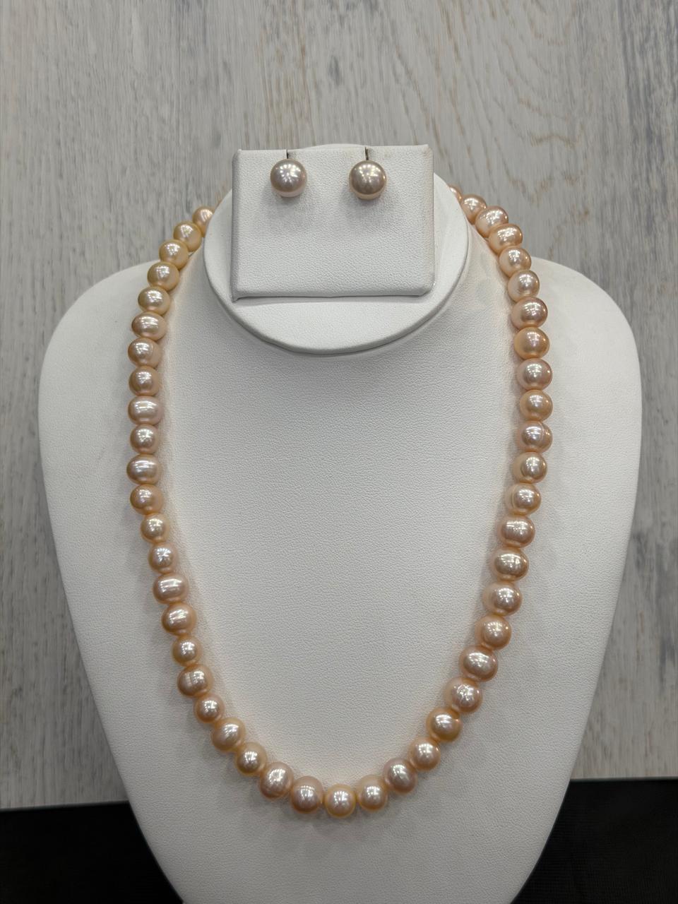 Real Natural Fresh Water 9 to 10 MM Pearls Mala Set With Certificate(Single String)(D.No NPS430)