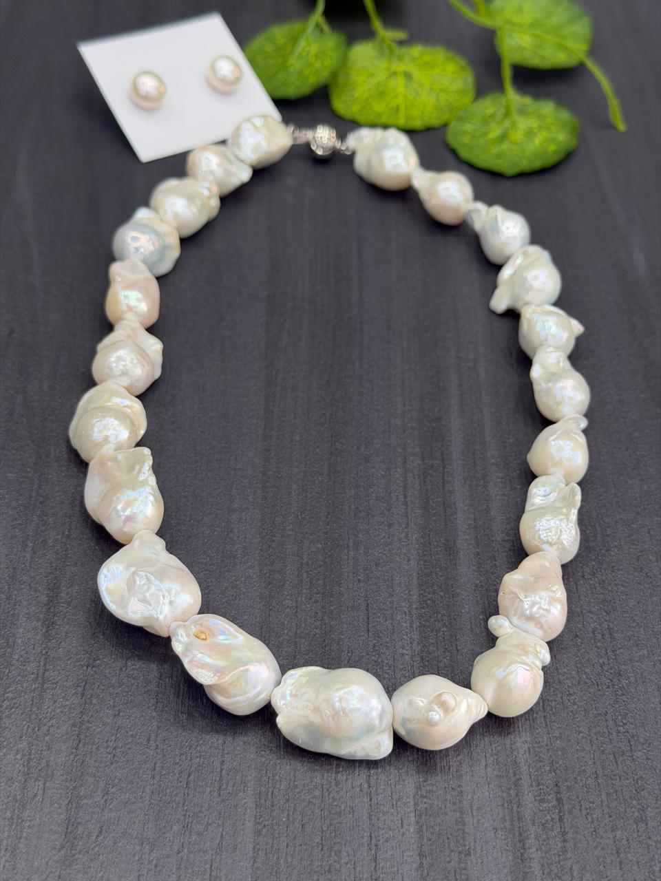 Premium Quality Real Natural Fresh Water Barook Pearls Mala Set With Certificate(D.No NPS432)