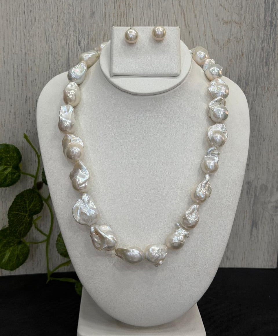 Premium Quality Real Natural Fresh Water Barook Pearls Mala Set With Certificate(D.No NPS432)