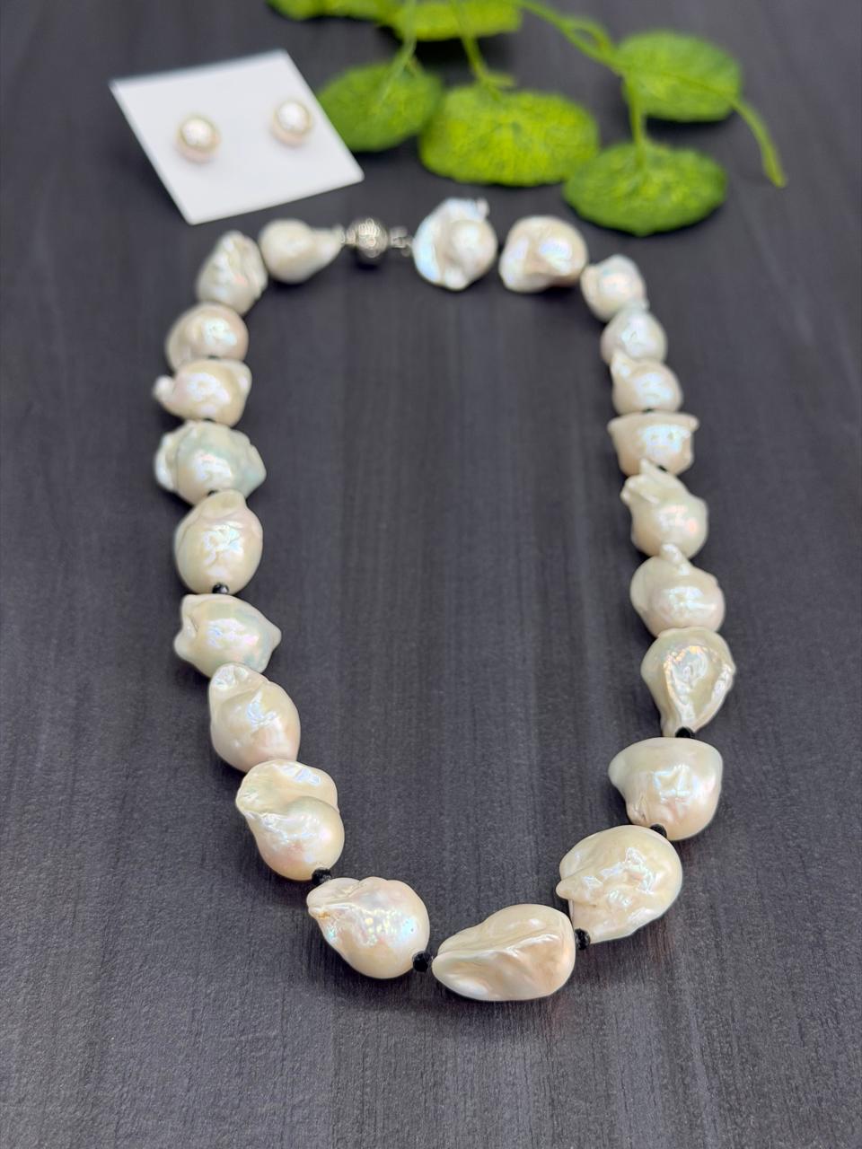 Premium Quality Real Natural Fresh Water Barook Pearls Mala Set With Certificate(D.No NPS433)