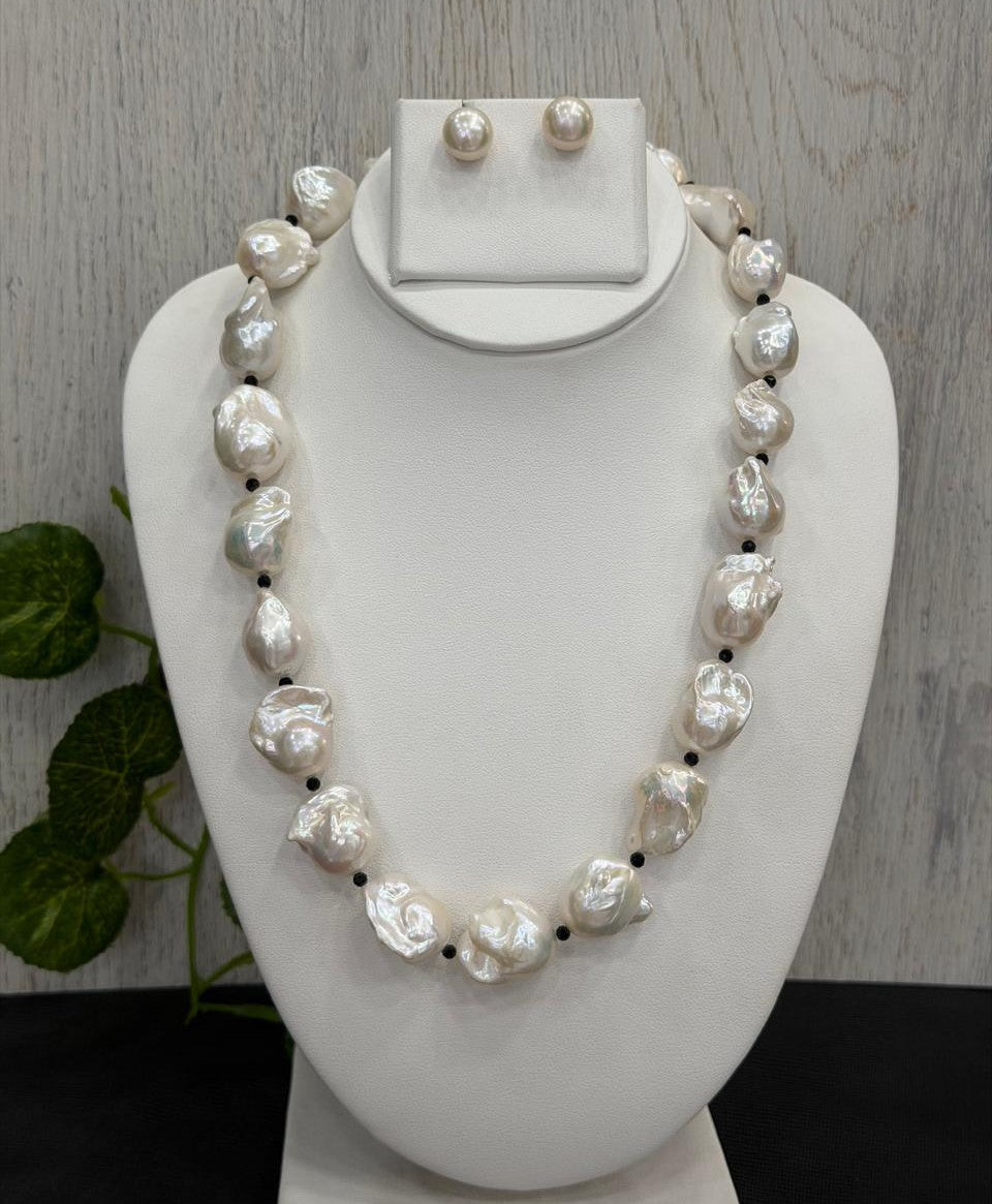 Premium Quality Real Natural Fresh Water Barook Pearls Mala Set With Certificate(D.No NPS433)