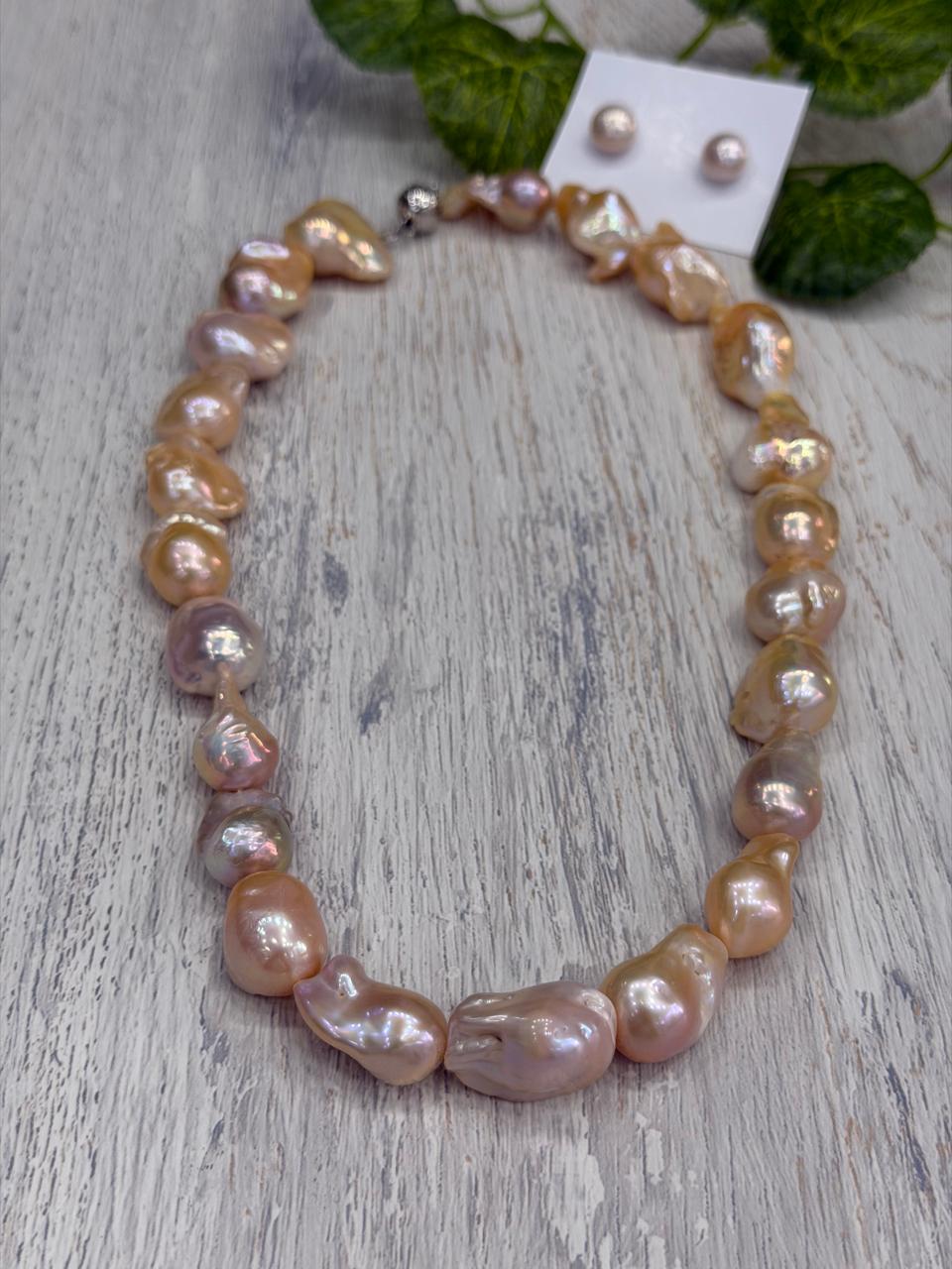 Premium Quality Real Natural Fresh Water Barook Pearls Mala Set With Certificate(D.No NPS434)