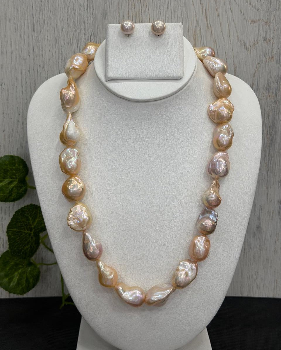 Premium Quality Real Natural Fresh Water Barook Pearls Mala Set With Certificate(D.No NPS434)