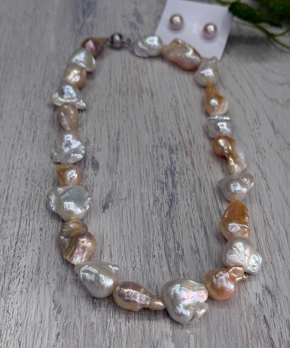 Premium Quality Real Natural Fresh Water Barook Pearls Mala Set With Certificate(D.No NPS435)