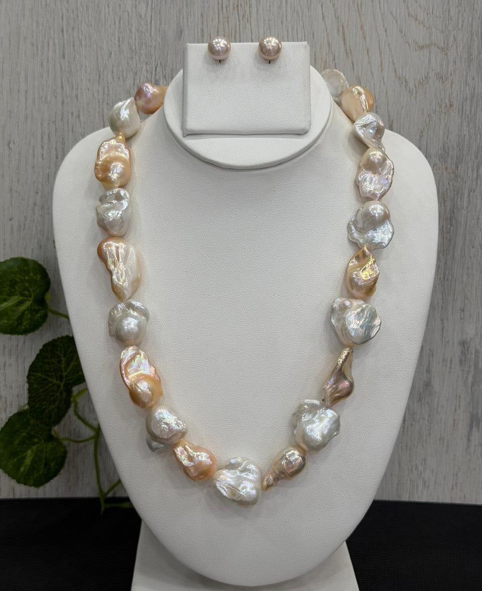 Premium Quality Real Natural Fresh Water Barook Pearls Mala Set With Certificate(D.No NPS435)