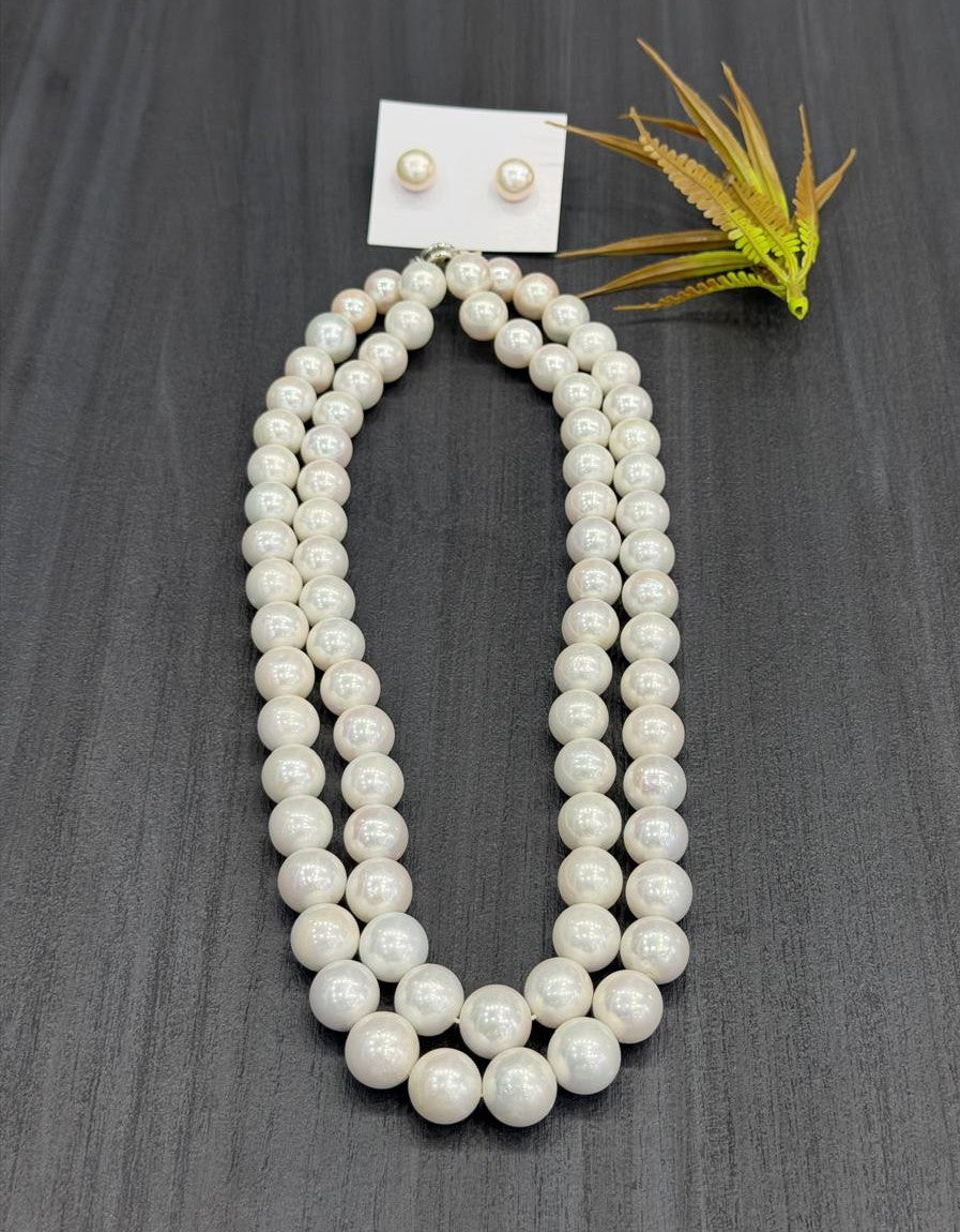 Premium Quality Real Natural Fresh Water 10 to 14 MM Graduation Pearls Mala Set With Certificate(Double String)(D.No NPS437)