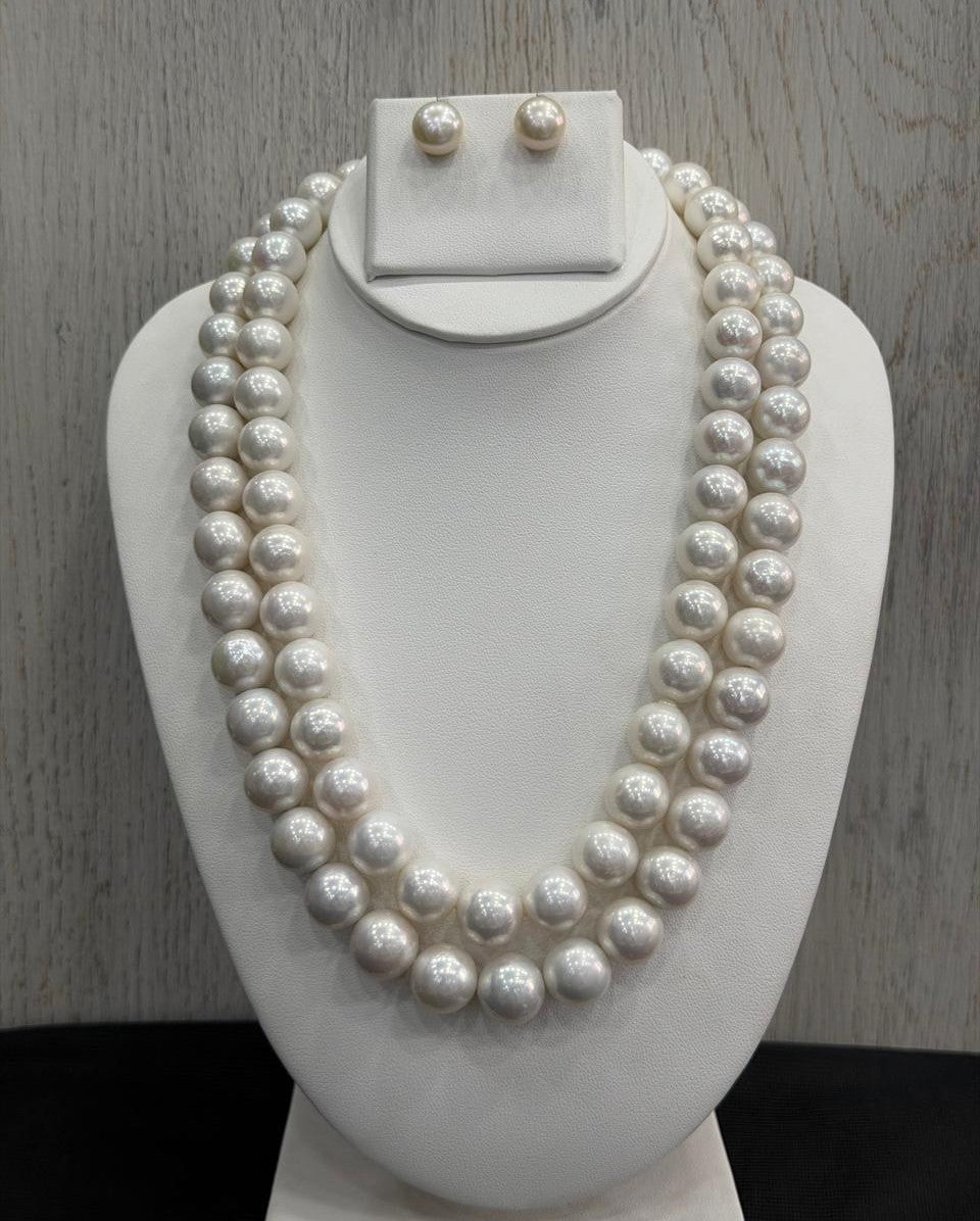 Premium Quality Real Natural Fresh Water 10 to 14 MM Graduation Pearls Mala Set With Certificate(Double String)(D.No NPS437)