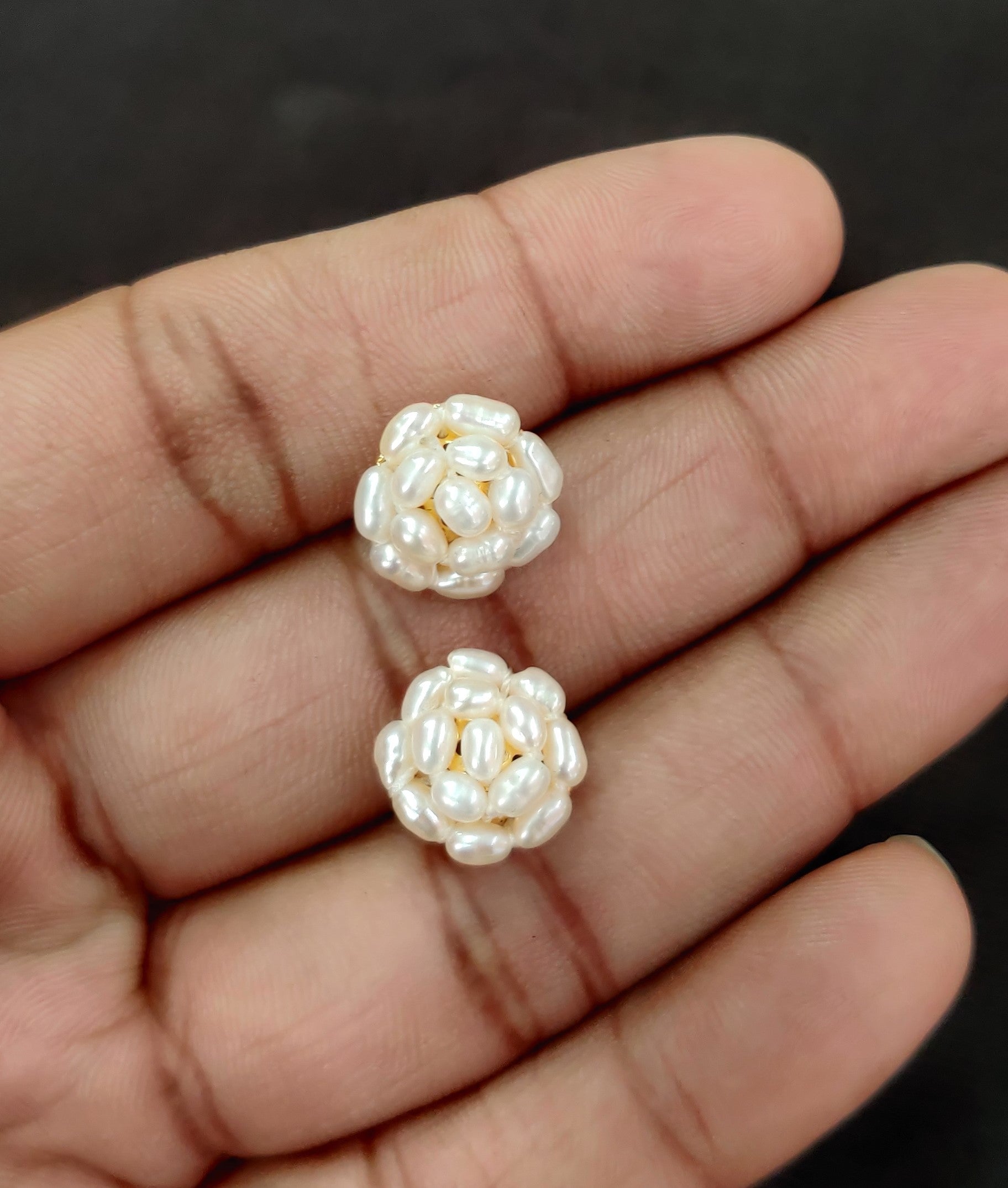 Real Natural Fresh Water Rice Pearls Small Round Studs Tops(D.No PTOP107)