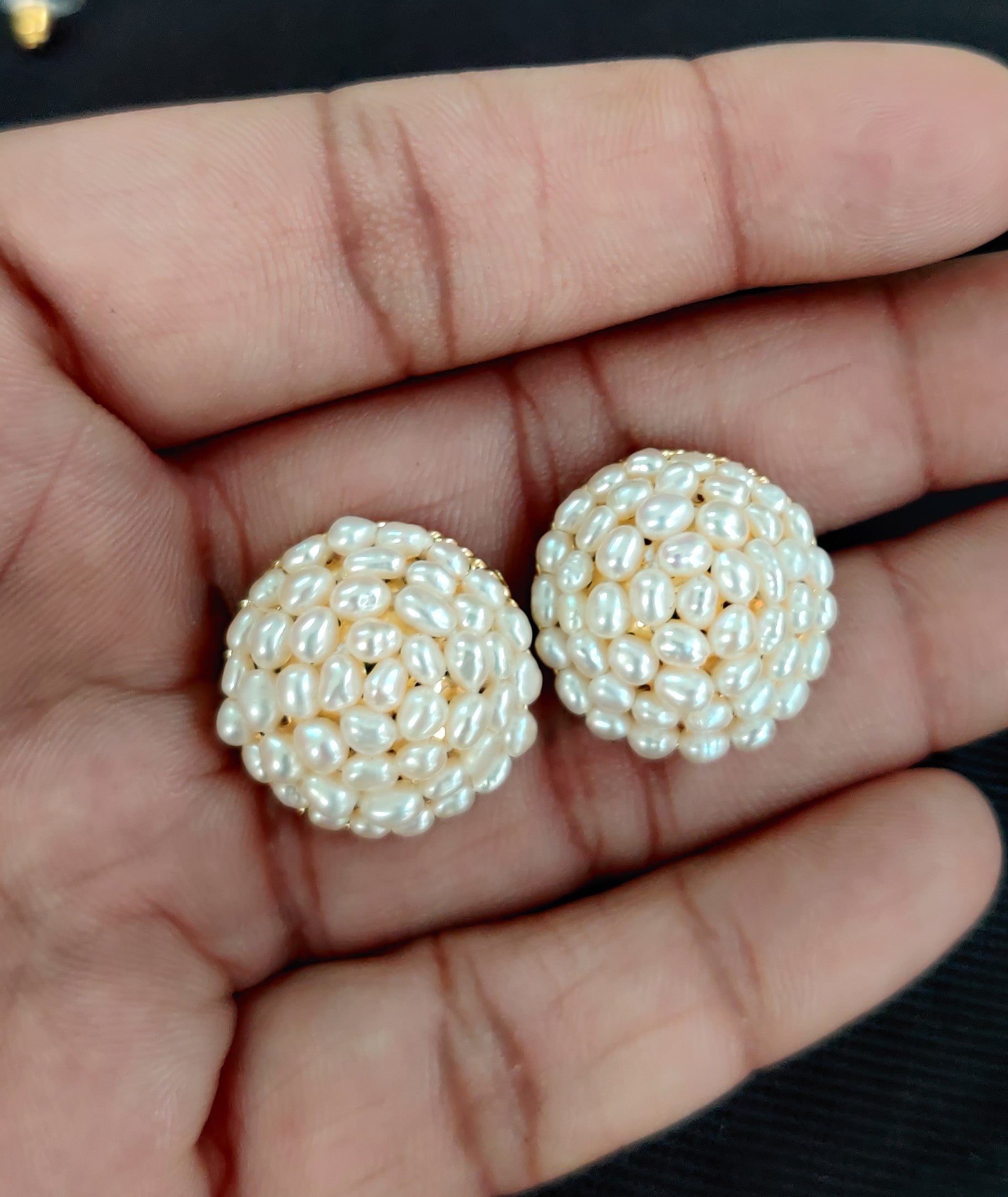 Real Natural Fresh Water Rice Pearls Big Round Studs Tops(D.No PTOP109)