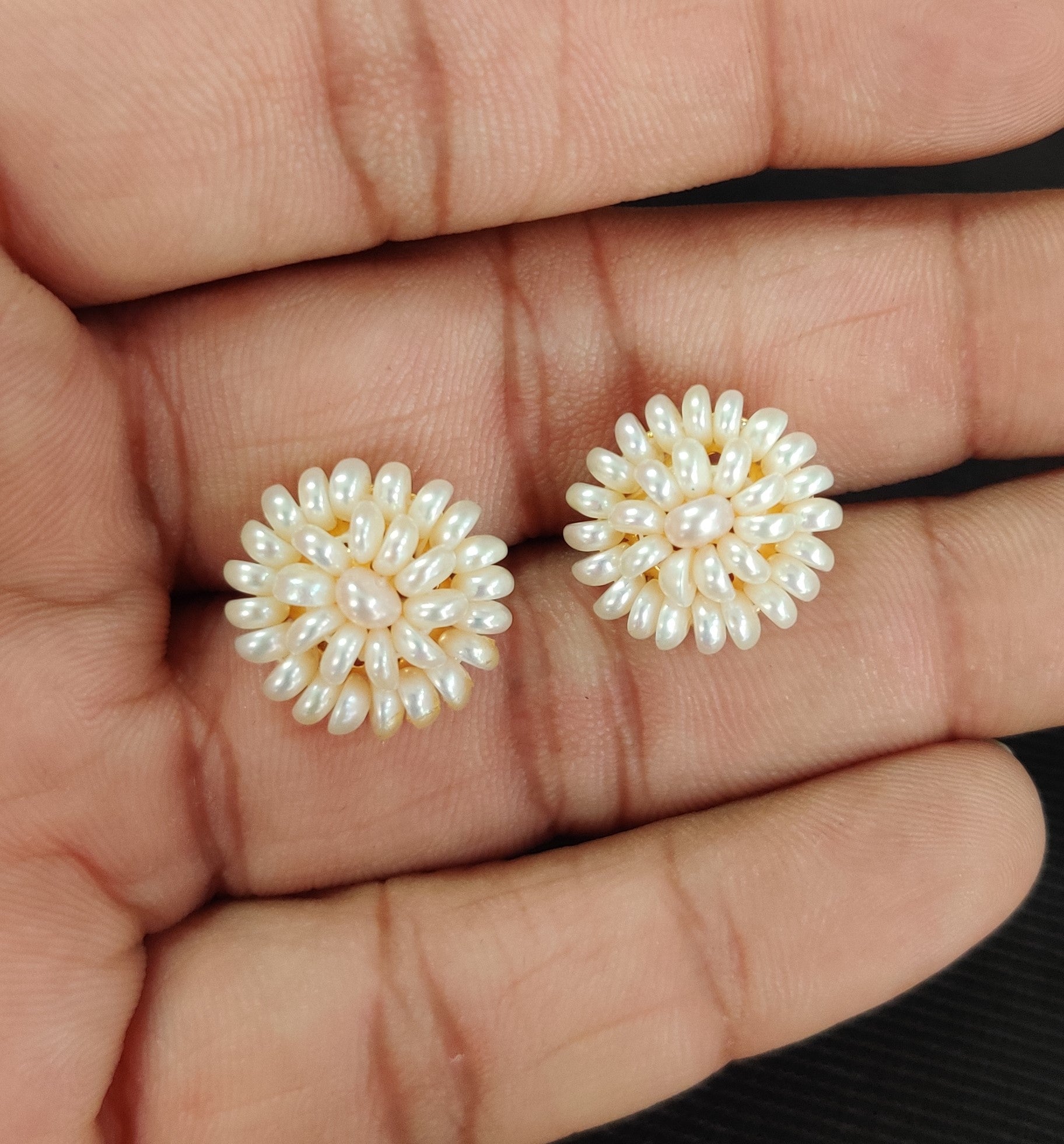 Real Natural Fresh Water Pearls Small Round Studs Tops(D.No PTOP110)