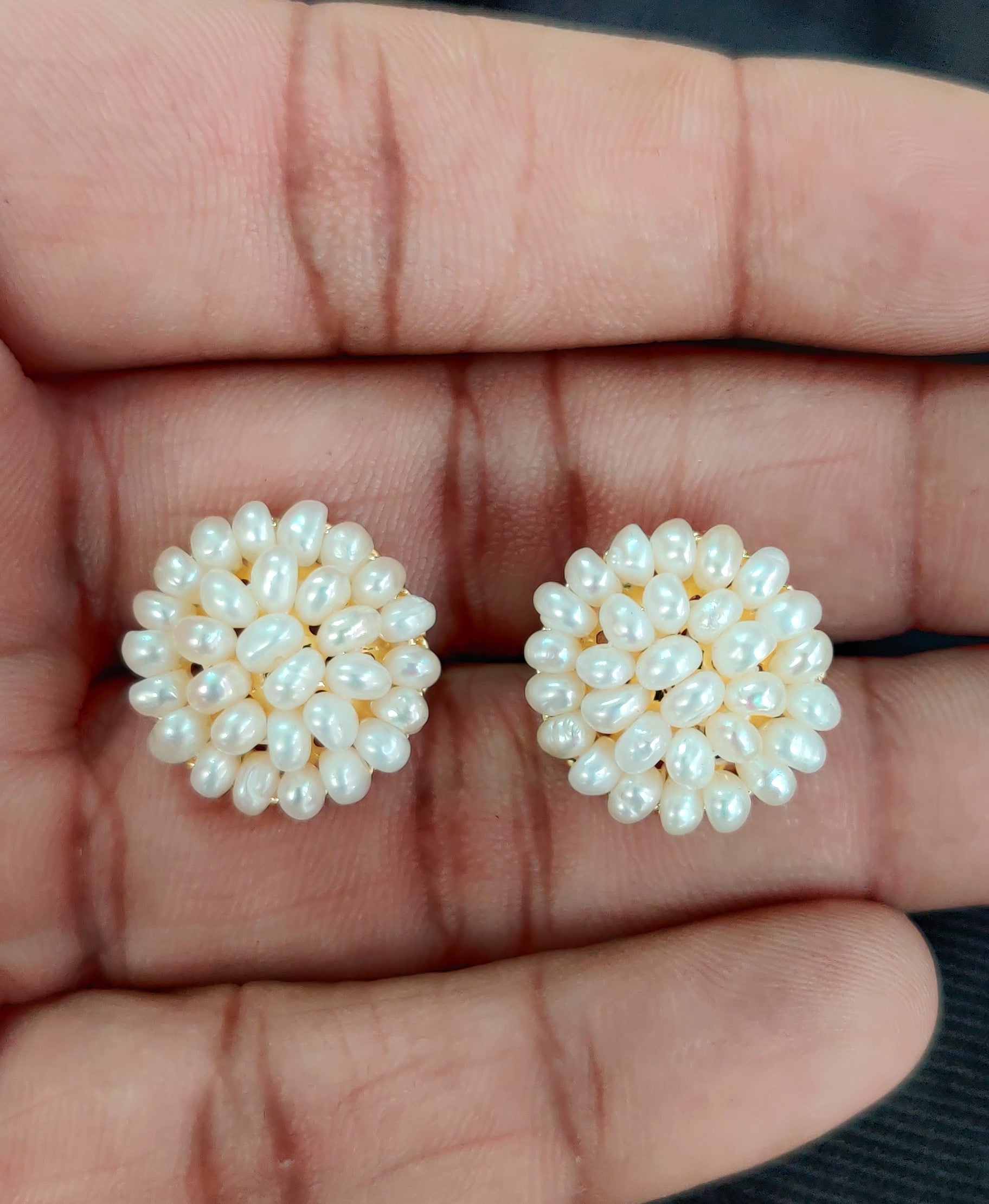 Real Natural Fresh Water Pearls Medium Size Round Studs Tops(D.No PTOP111)
