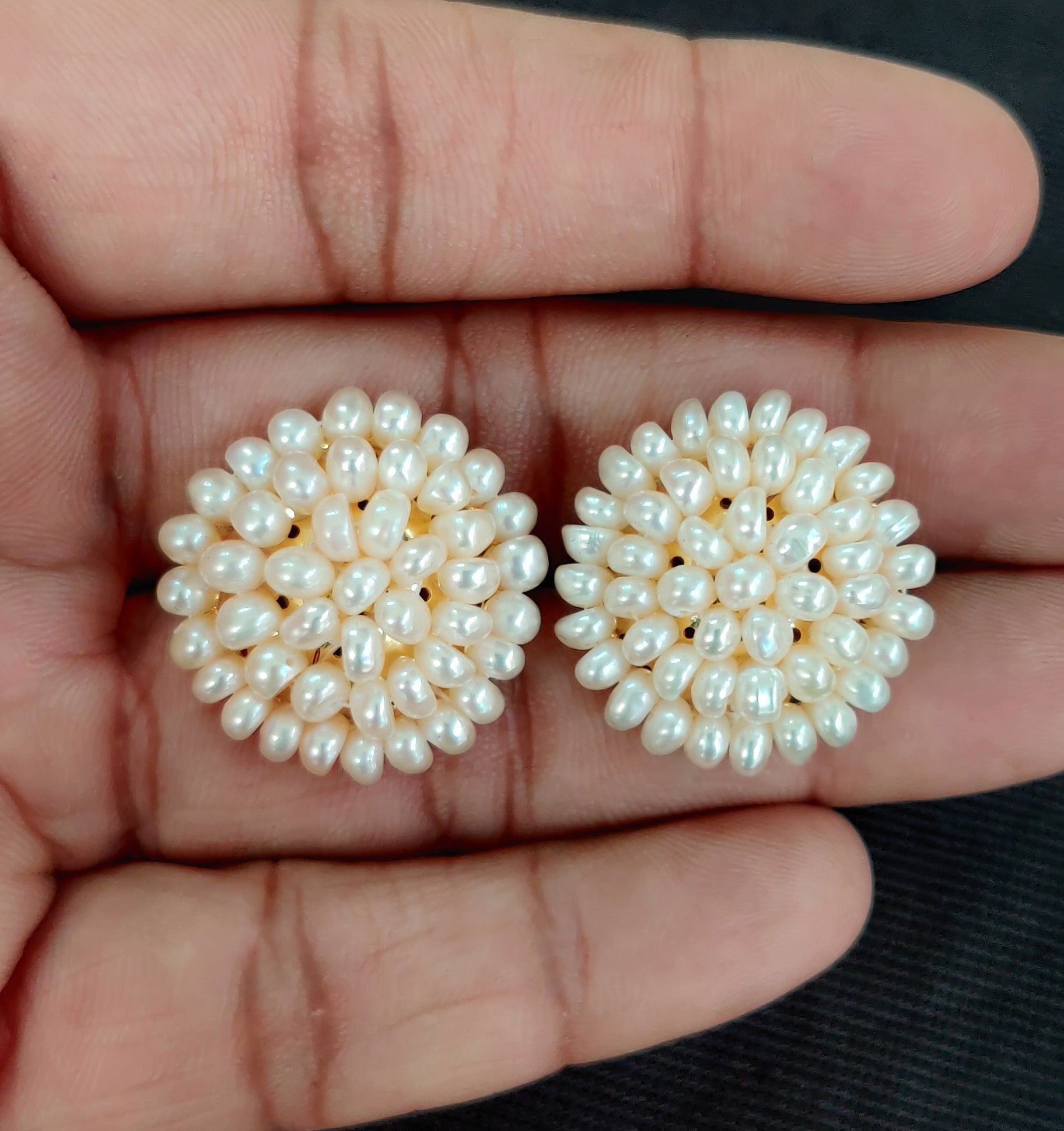 Real Natural Fresh Water Pearls Big Size Round Studs Tops(D.No PTOP112)
