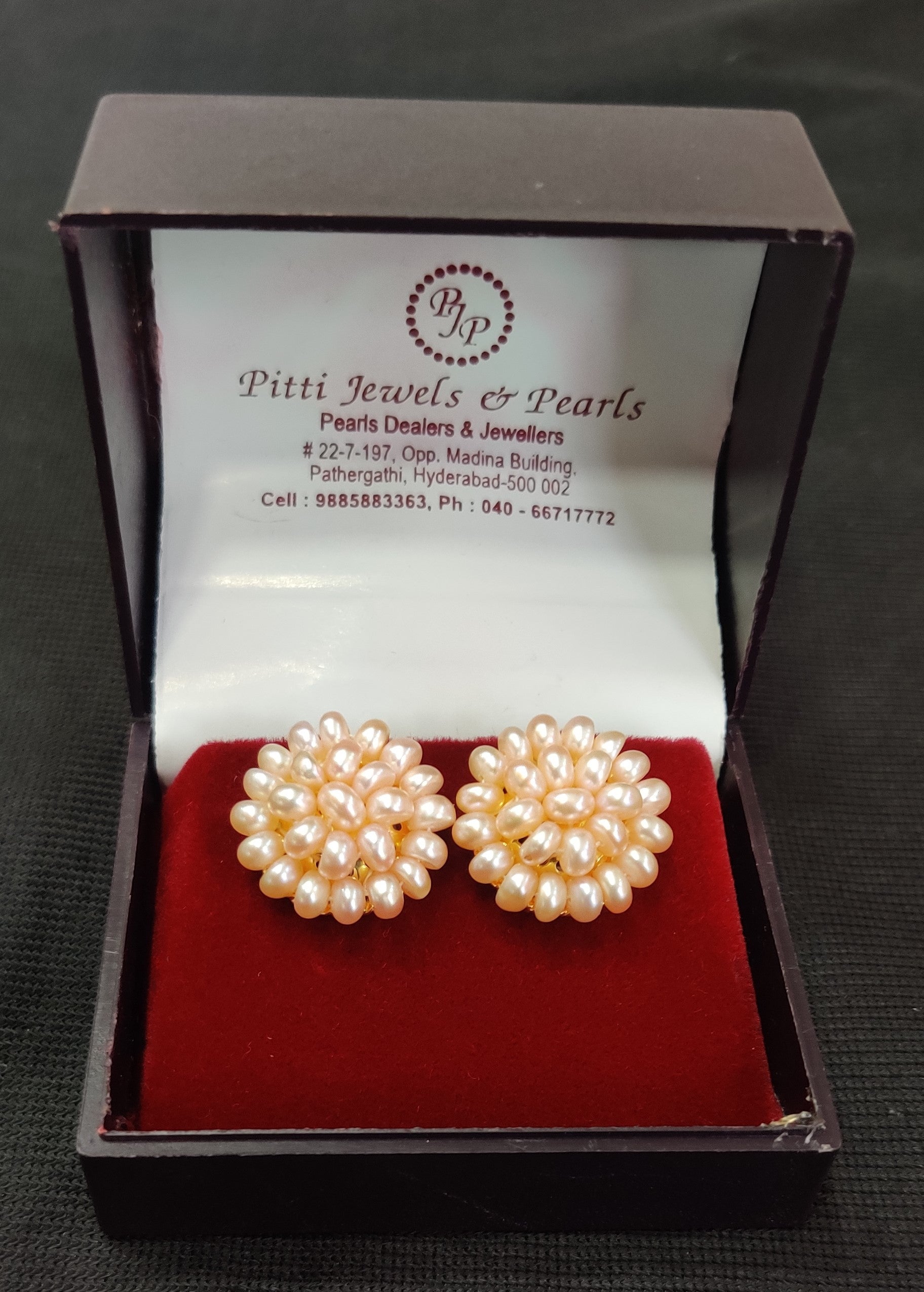 Real Natural Fresh Water Pearls Medium Size Round Peech Colour Studs Tops(D.No PTOP113)