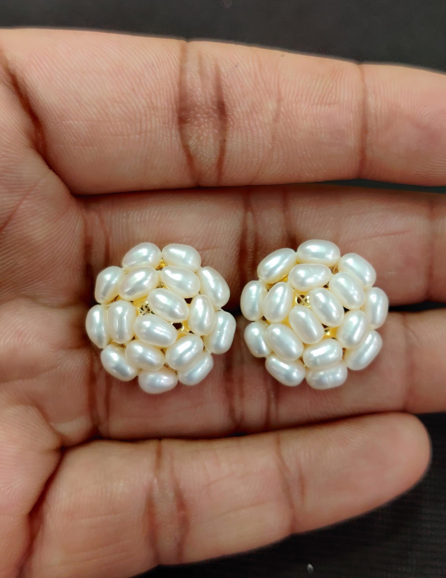 Real Natural Fresh Water Oval Shape Pearls Medium Size Round Studs Tops(D.No PTOP116)