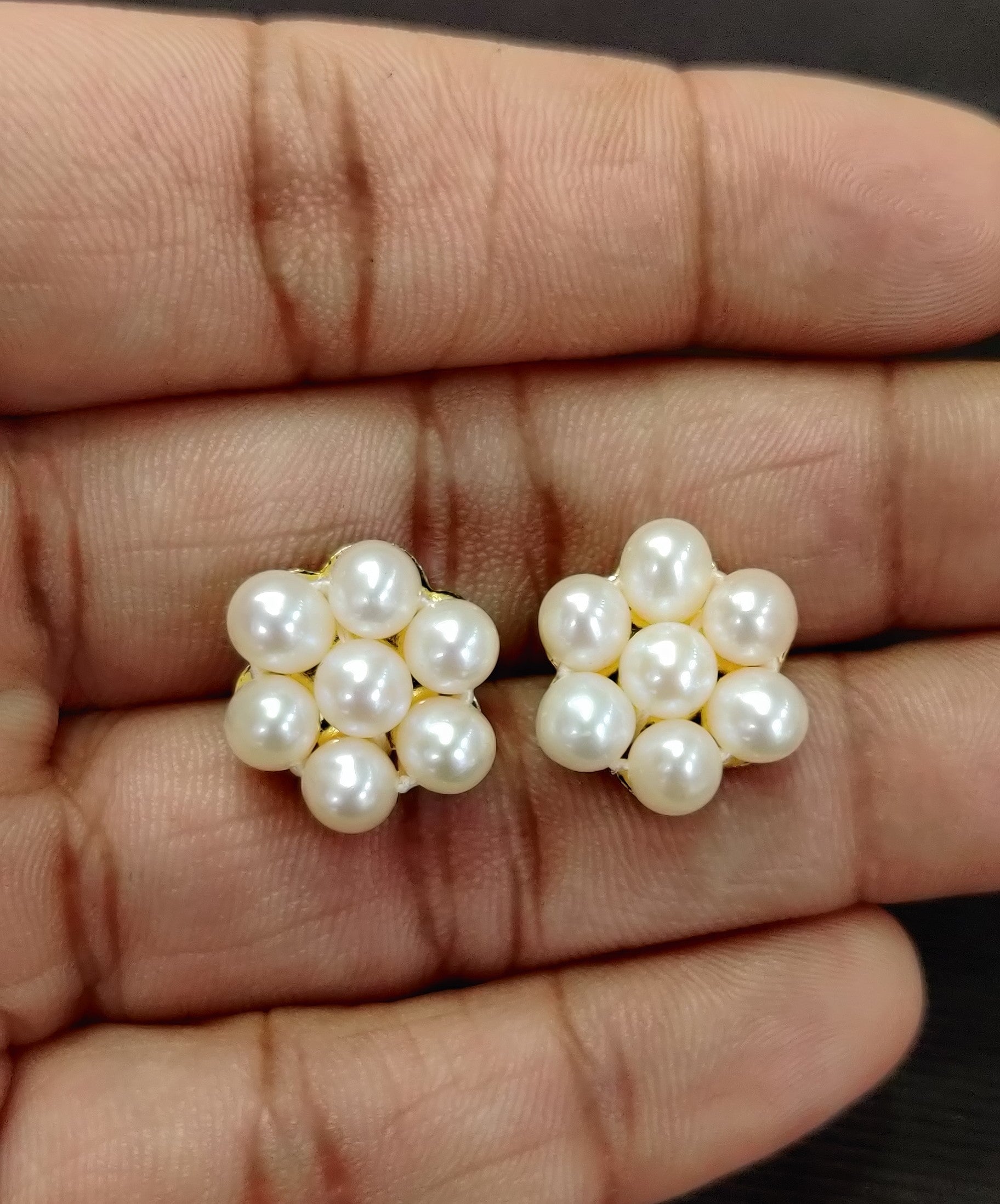 Real Natural Fresh Water 7 Moti Pearls Medium Size Round Studs Tops(D.No PTOP117)