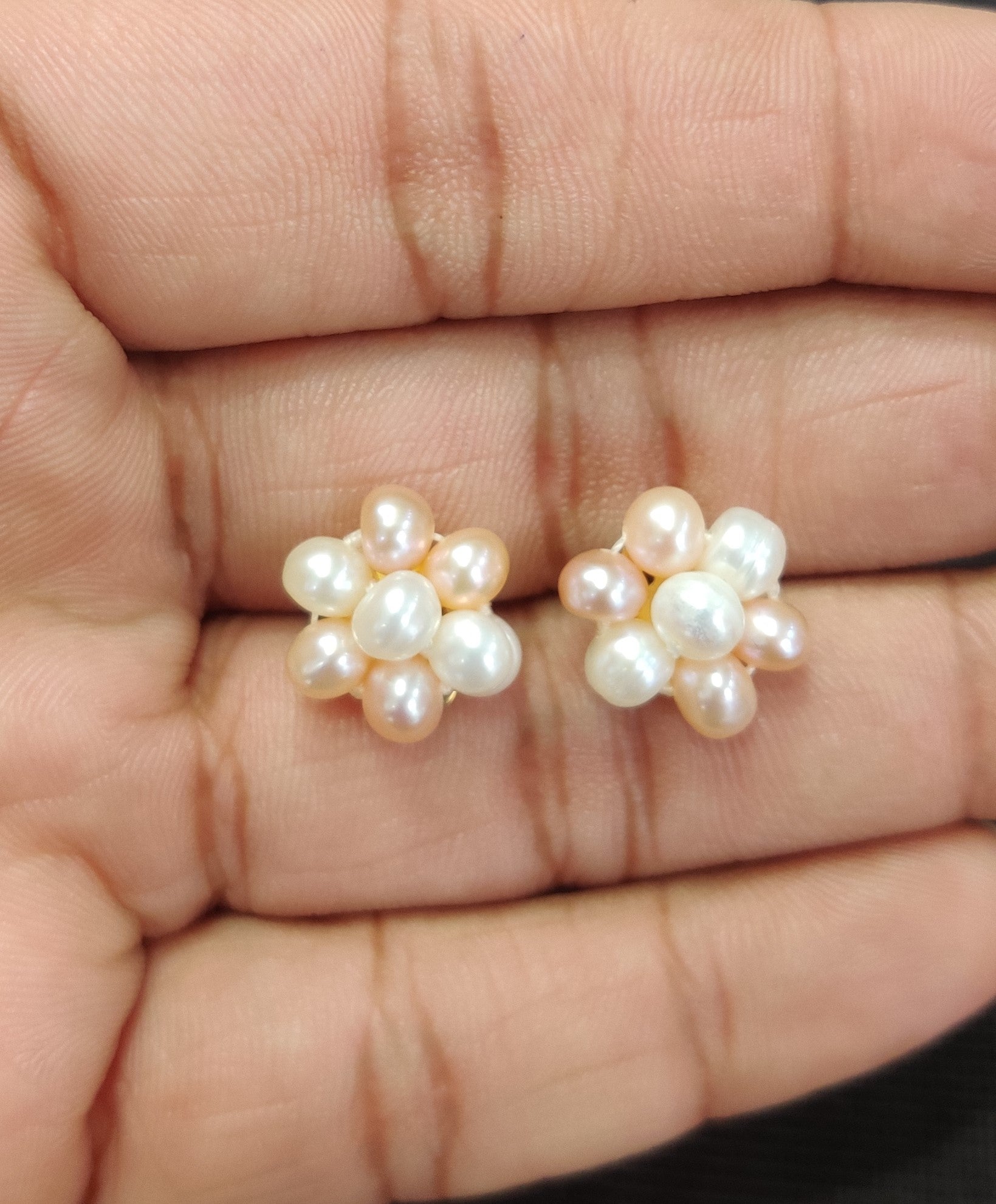 Real Natural Fresh Water 7 Moti Pearls Medium Size Round Studs Tops(D.No PTOP118)