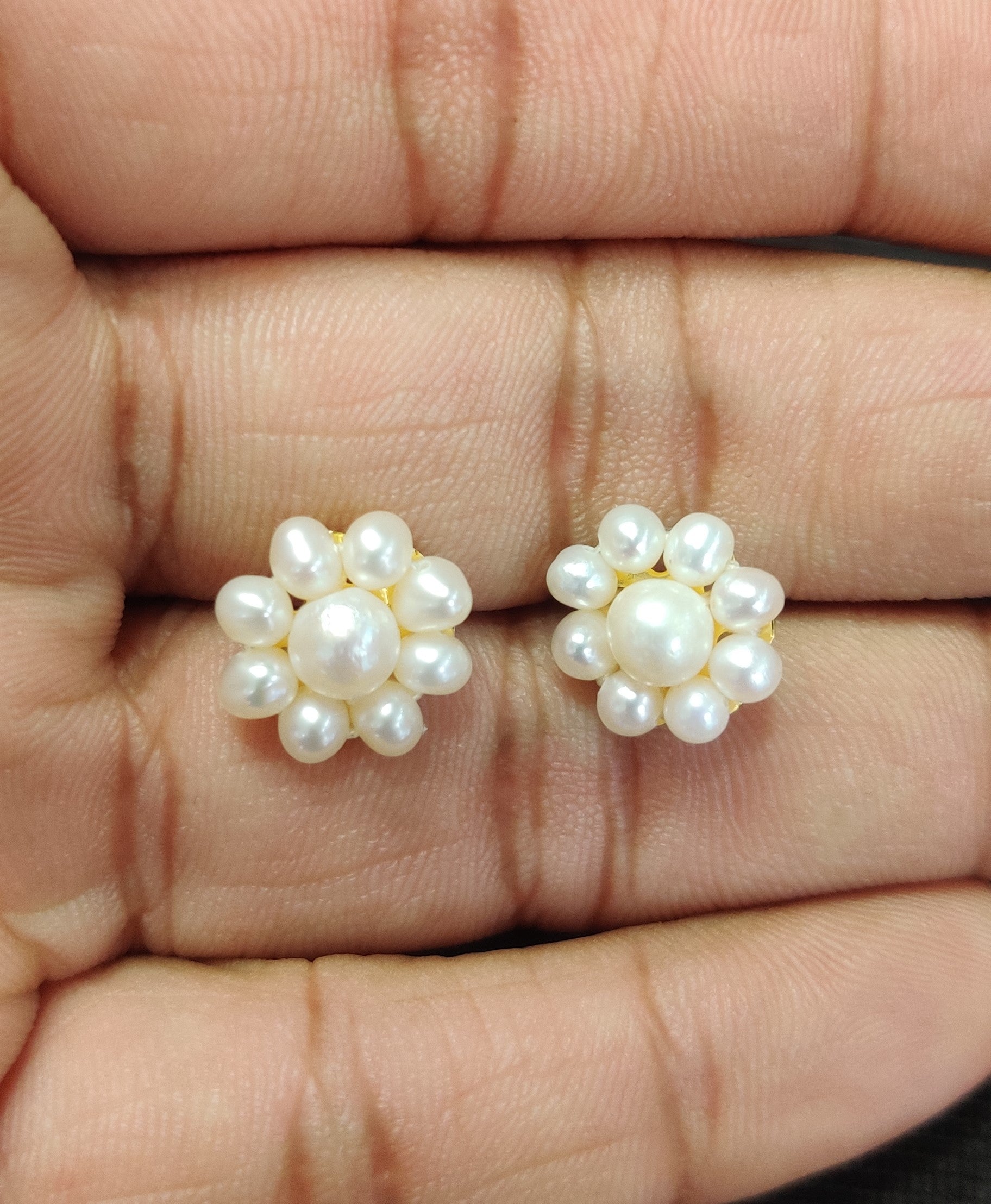 Real Natural Fresh Water Pearls Medium Size Round Studs Tops(D.No PTOP119)