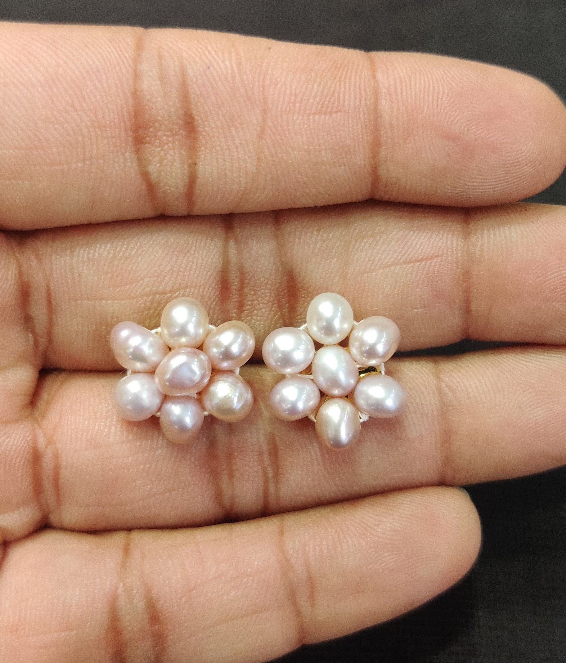 Real Natural Fresh Water 7 Moti Pearls Medium Size Round Studs Tops(D.No PTOP120)