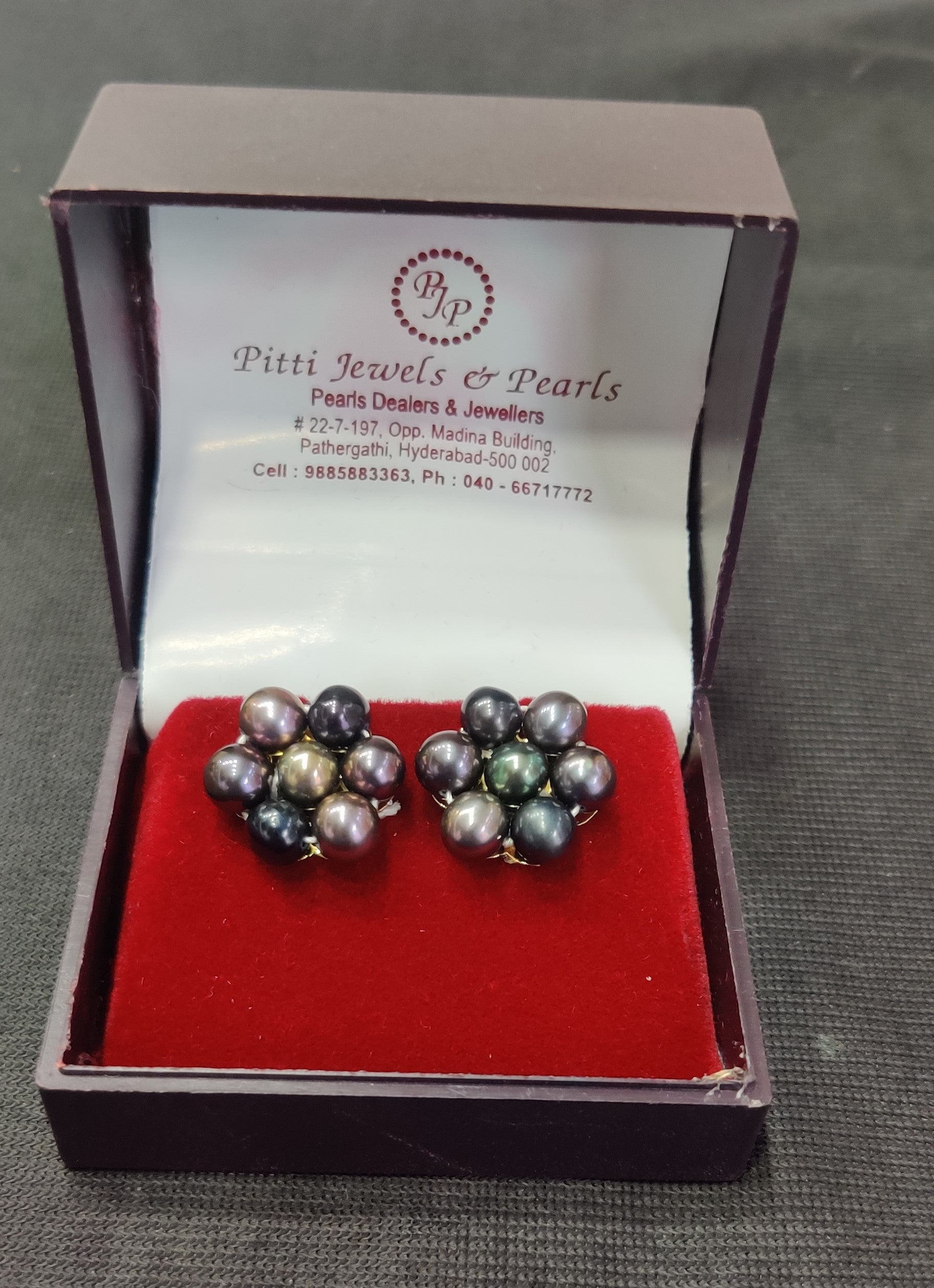 Real Natural Fresh Water 7 Moti Black Pearls Medium Size Round Studs Tops(D.No PTOP121)