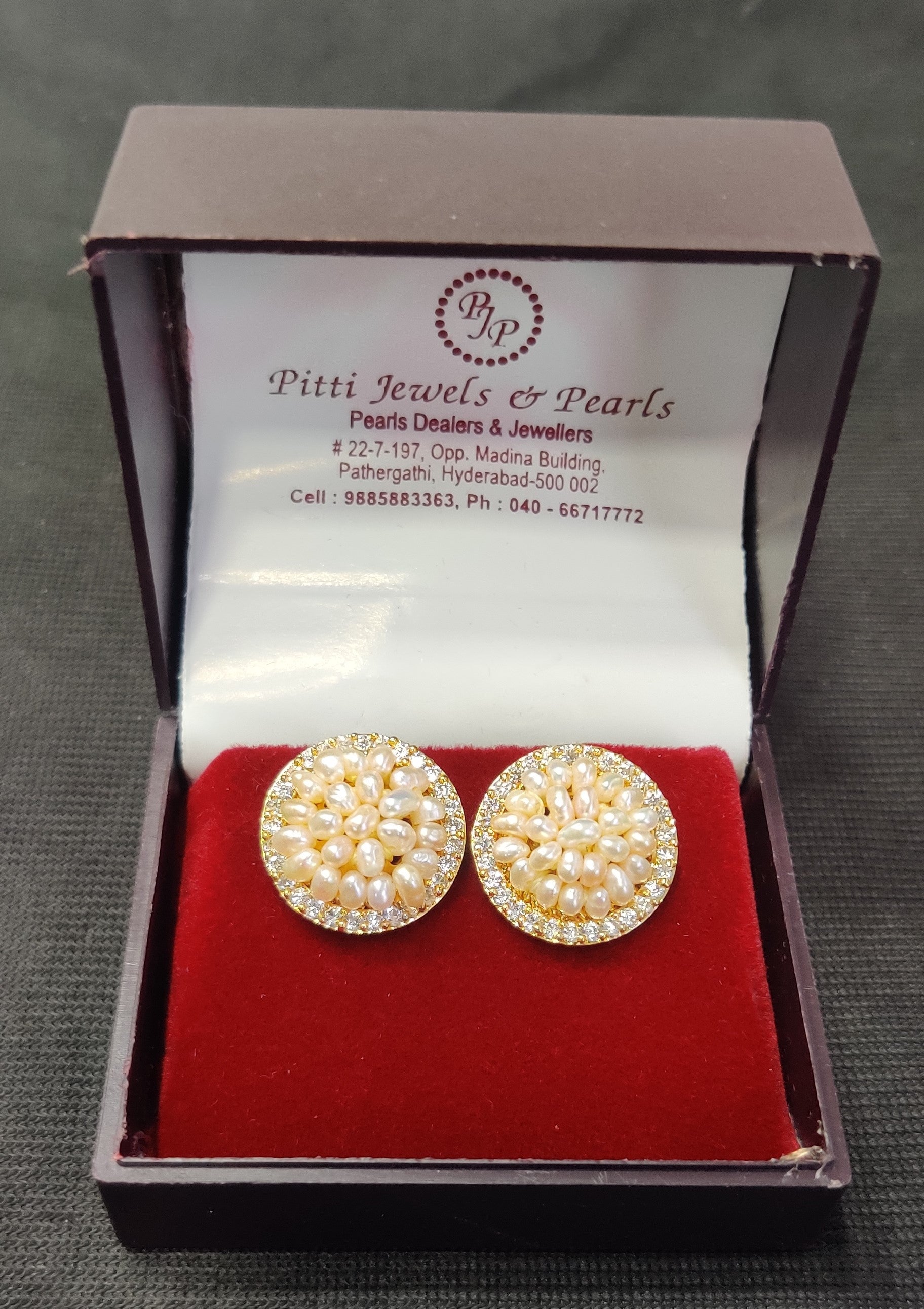 Real Natural Fresh Water Pearls Medium Size Round Studs Tops(D.No PTOP123)