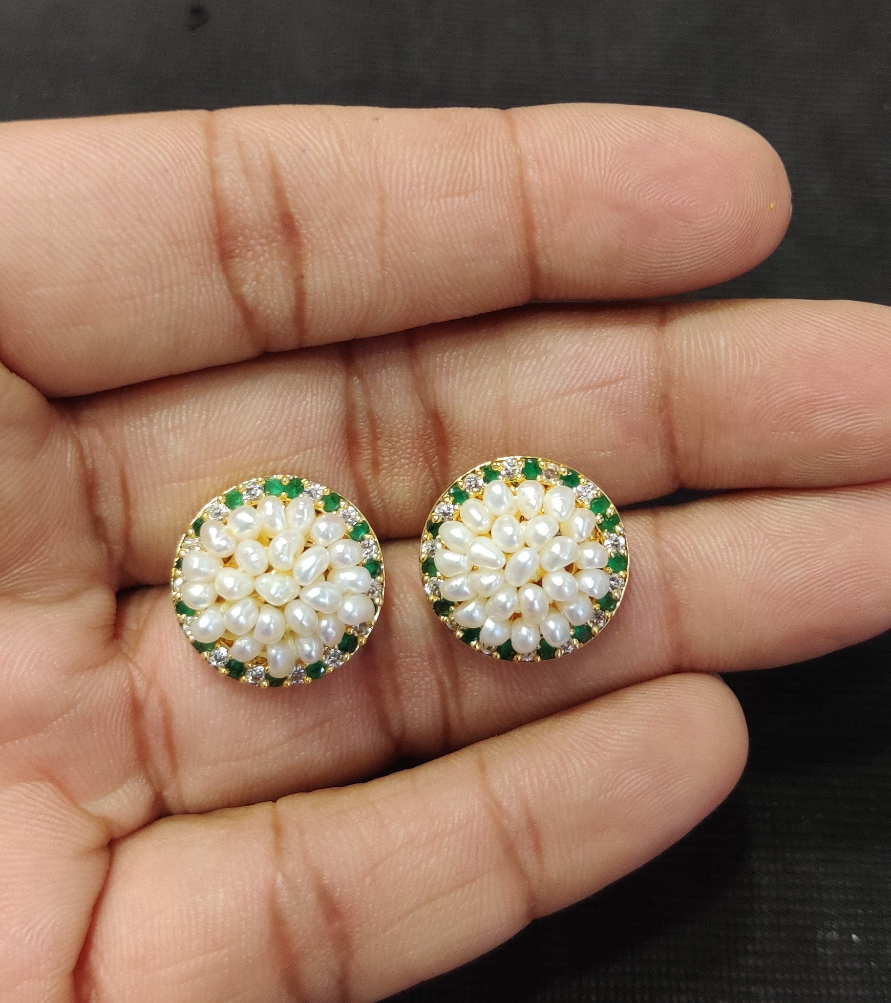 Real Natural Fresh Water Pearls Medium Size Round Studs Tops(D.No PTOP124)