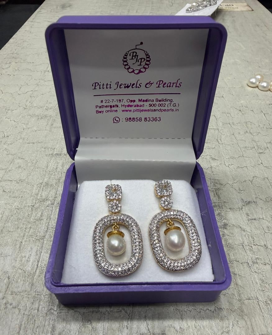 CZ Stone Studded Hangings With Real Pearl Drop (D.No PTOP152)