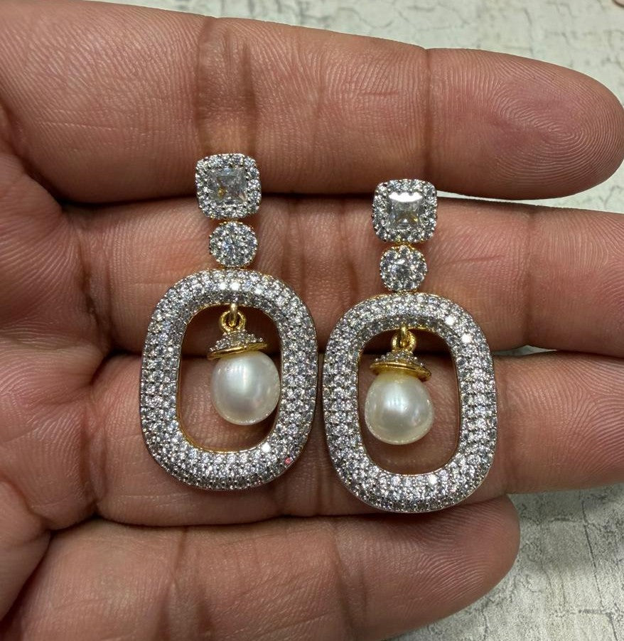 CZ Stone Studded Hangings With Real Pearl Drop (D.No PTOP152)