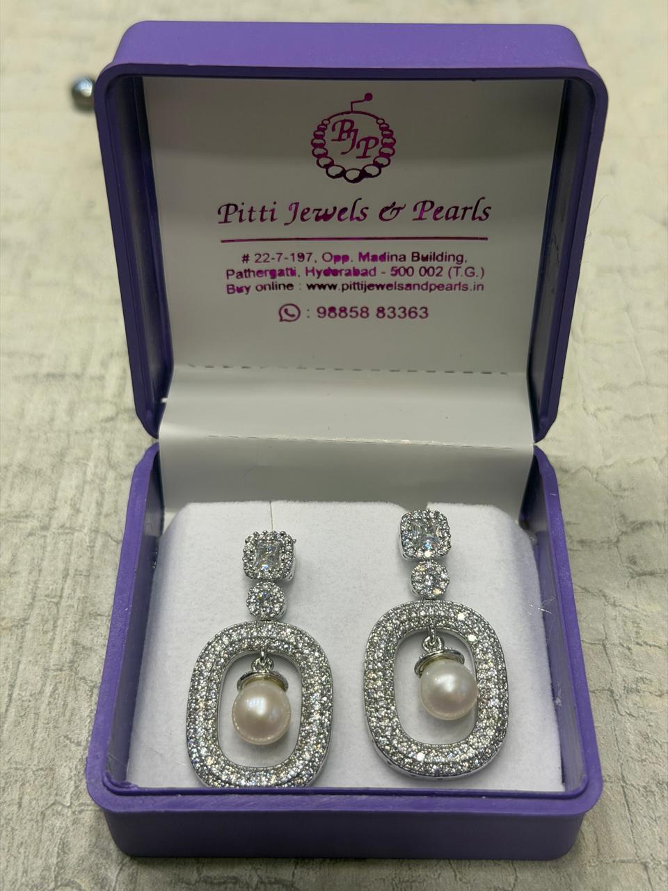 CZ Stone Studded Hangings With Real Pearl Drop (D.No PTOP153)