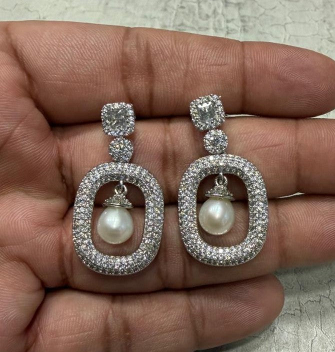 CZ Stone Studded Hangings With Real Pearl Drop (D.No PTOP153)