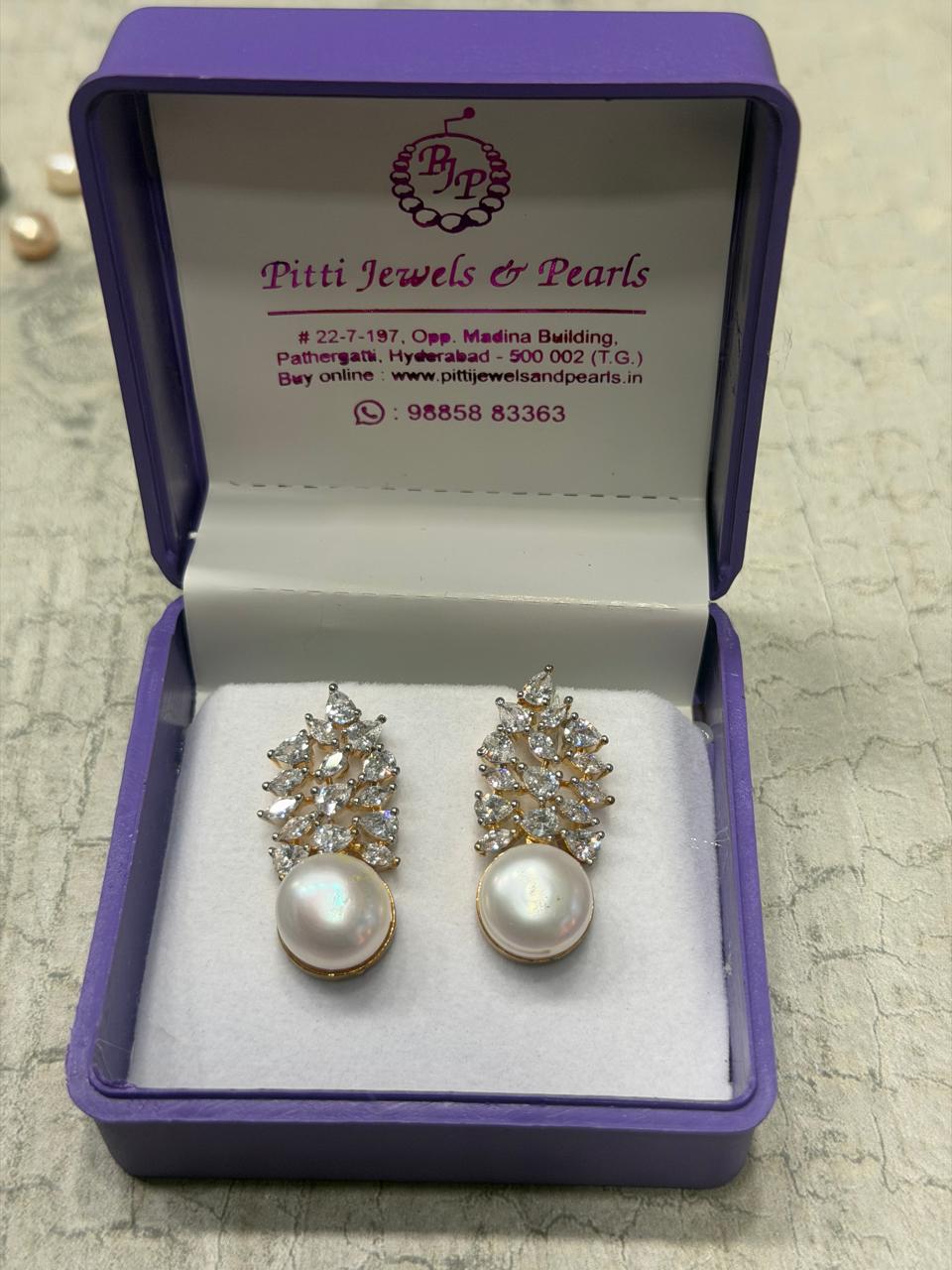 CZ Stone Studded Hangings With Real Pearl Drop (D.No PTOP154)