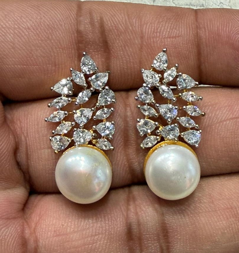 CZ Stone Studded Hangings With Real Pearl Drop (D.No PTOP154)