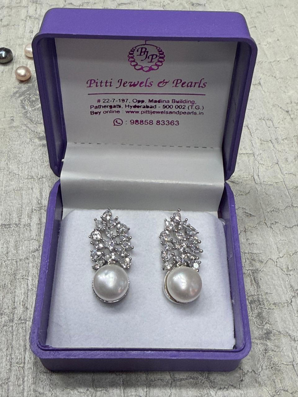 CZ Stone Studded Hangings With Real Pearl Drop (D.No PTOP155)
