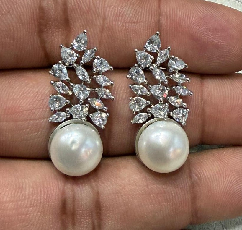 CZ Stone Studded Hangings With Real Pearl Drop (D.No PTOP155)