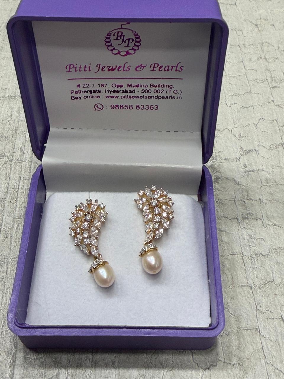 CZ Stone Studded Hangings With Real Pearl Drop (D.No PTOP156)