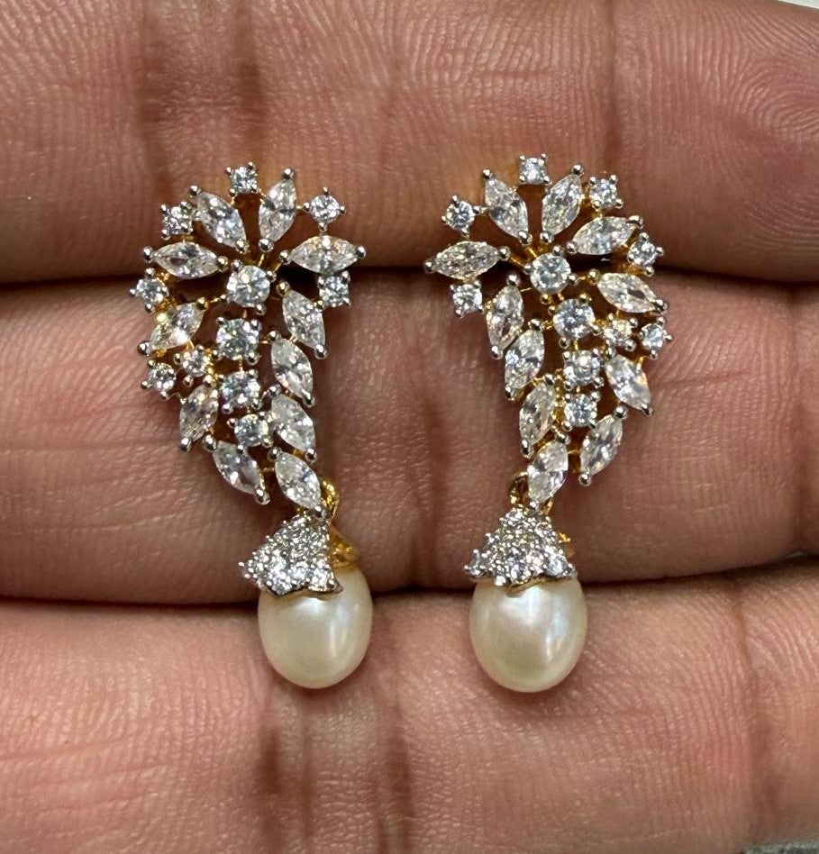 CZ Stone Studded Hangings With Real Pearl Drop (D.No PTOP156)