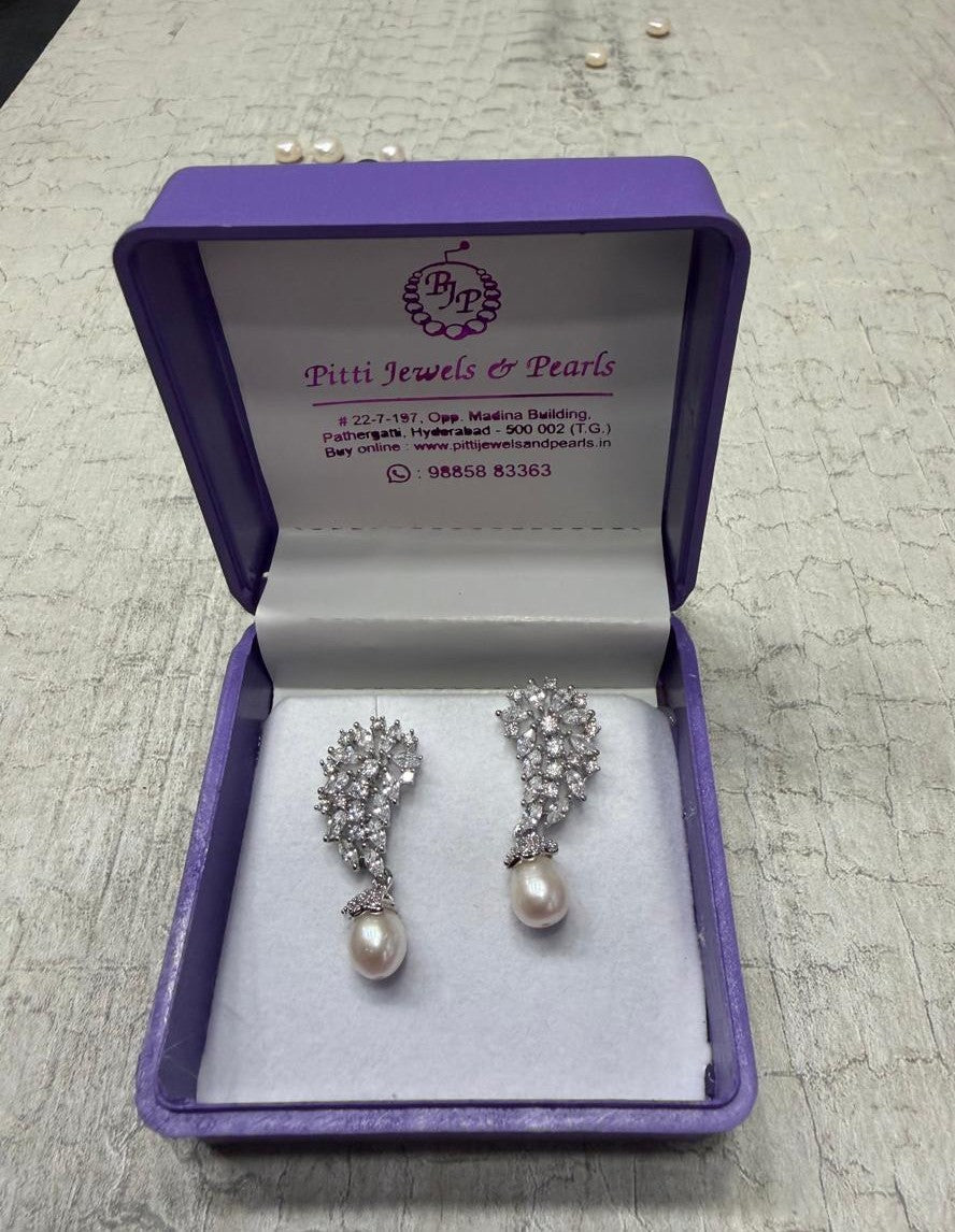 CZ Stone Studded Hangings With Real Pearl Drop (D.No PTOP157)