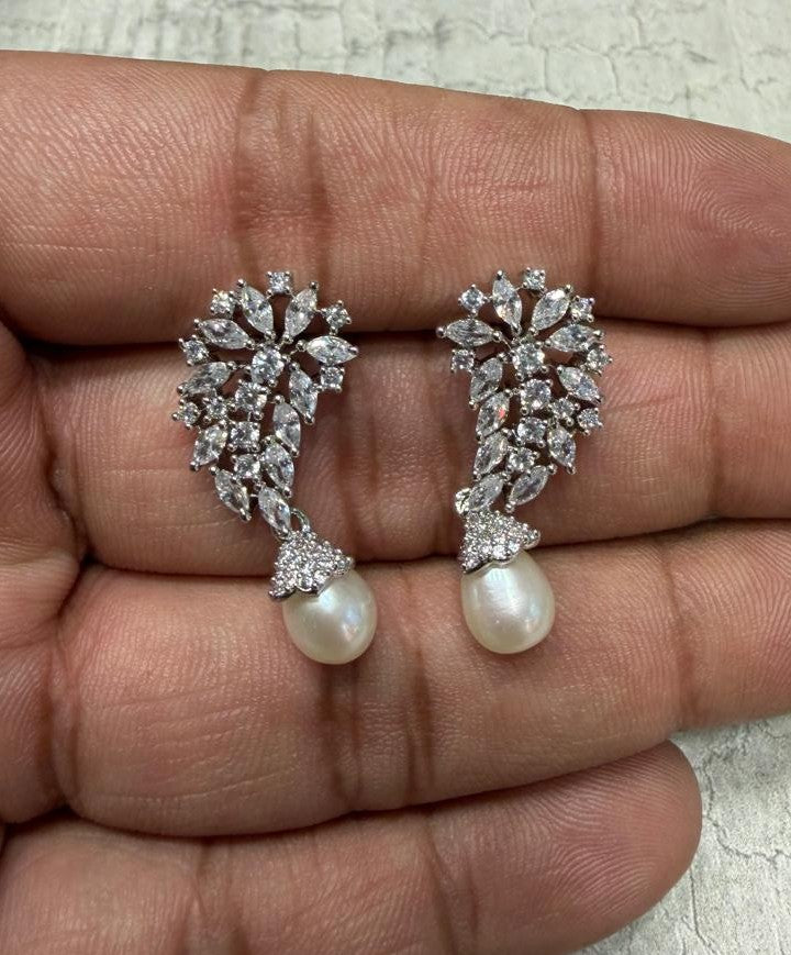 CZ Stone Studded Hangings With Real Pearl Drop (D.No PTOP157)