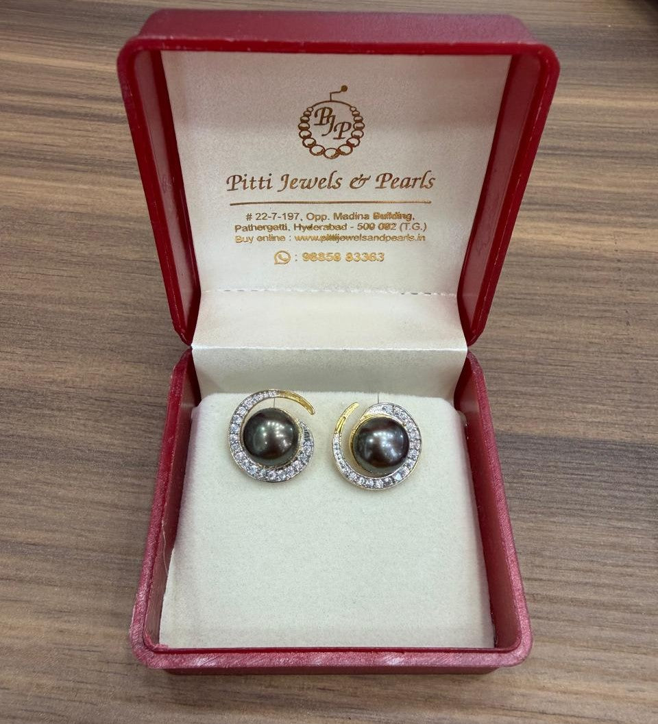 CZ Stone Studded Big Studs With Real Button Pearl (D.No PTOP167)