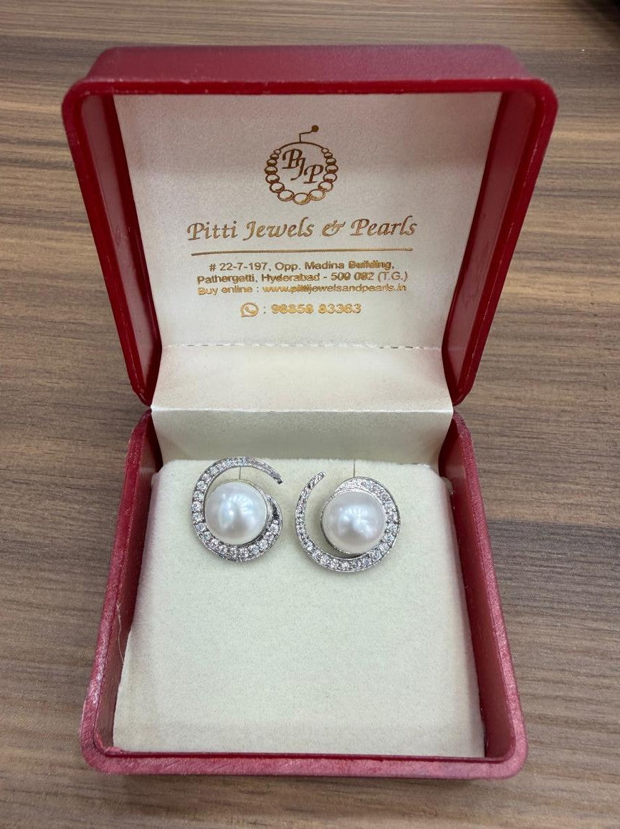 CZ Stone Studded Big Studs With Real Button Pearl (D.No PTOP168)
