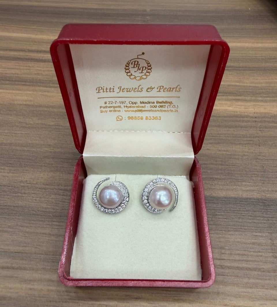 CZ Stone Studded Big Studs With Real Button Pearl (D.No PTOP169)