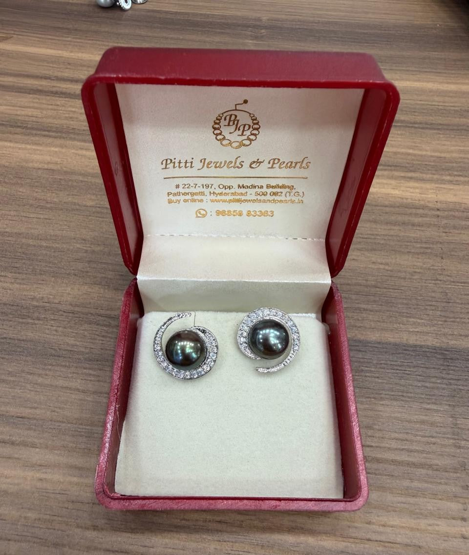 CZ Stone Studded Big Studs With Real Button Pearl (D.No PTOP170)