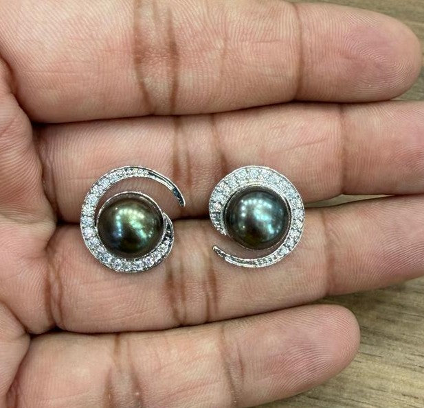 CZ Stone Studded Big Studs With Real Button Pearl (D.No PTOP170)