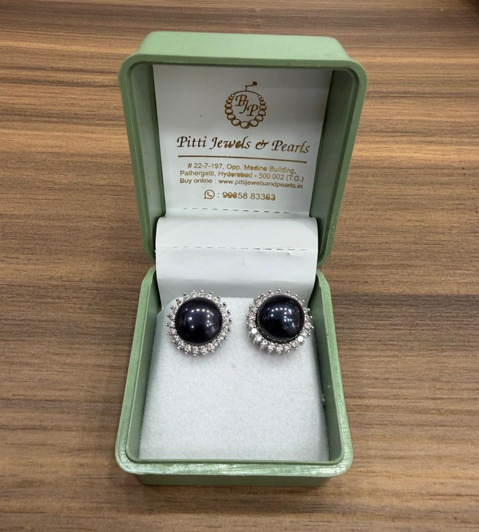 CZ Stone Studded Studs With Real Button Pearl (D.No PTOP174)